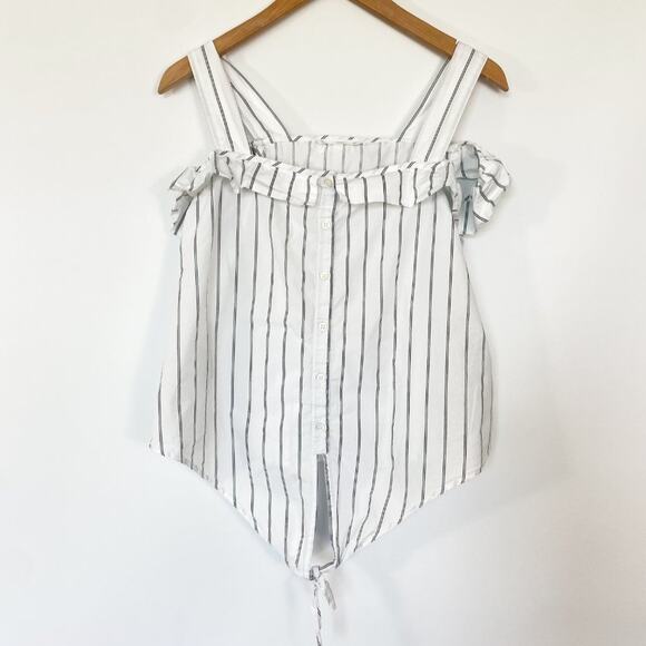 Mango White Black Striped Ruffled Cami Top Tank Blouse - Picture 7 of 11